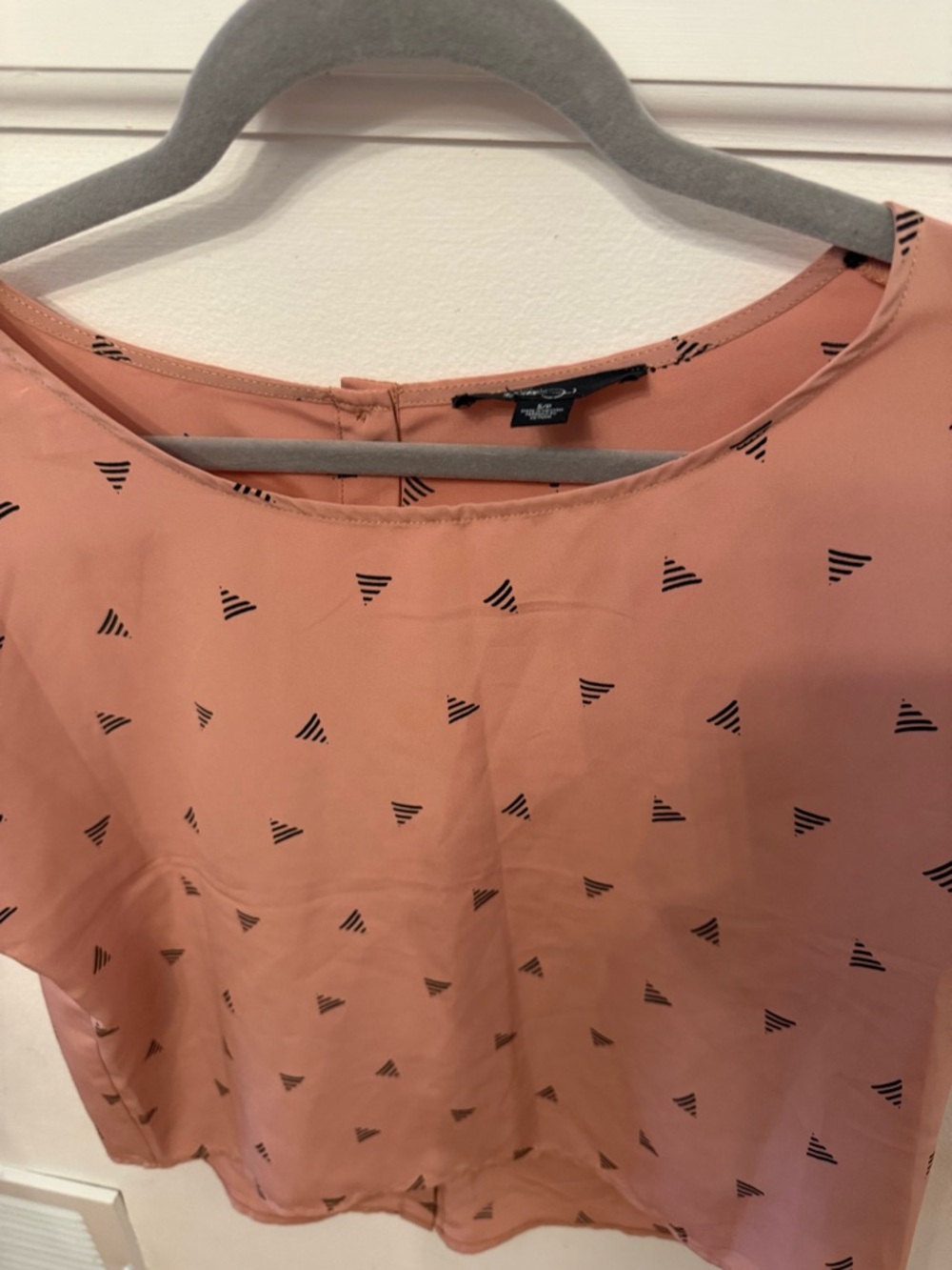 Peach Blouse with Black Triangle Print